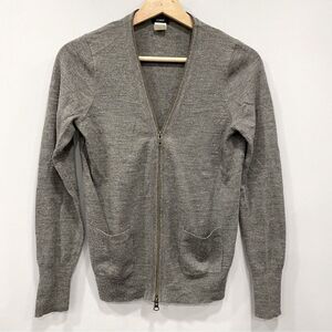 J. CREW S Y2K Gray Soft Knit Wool Blend Grandpa Zip Cardigan Sweater Academia